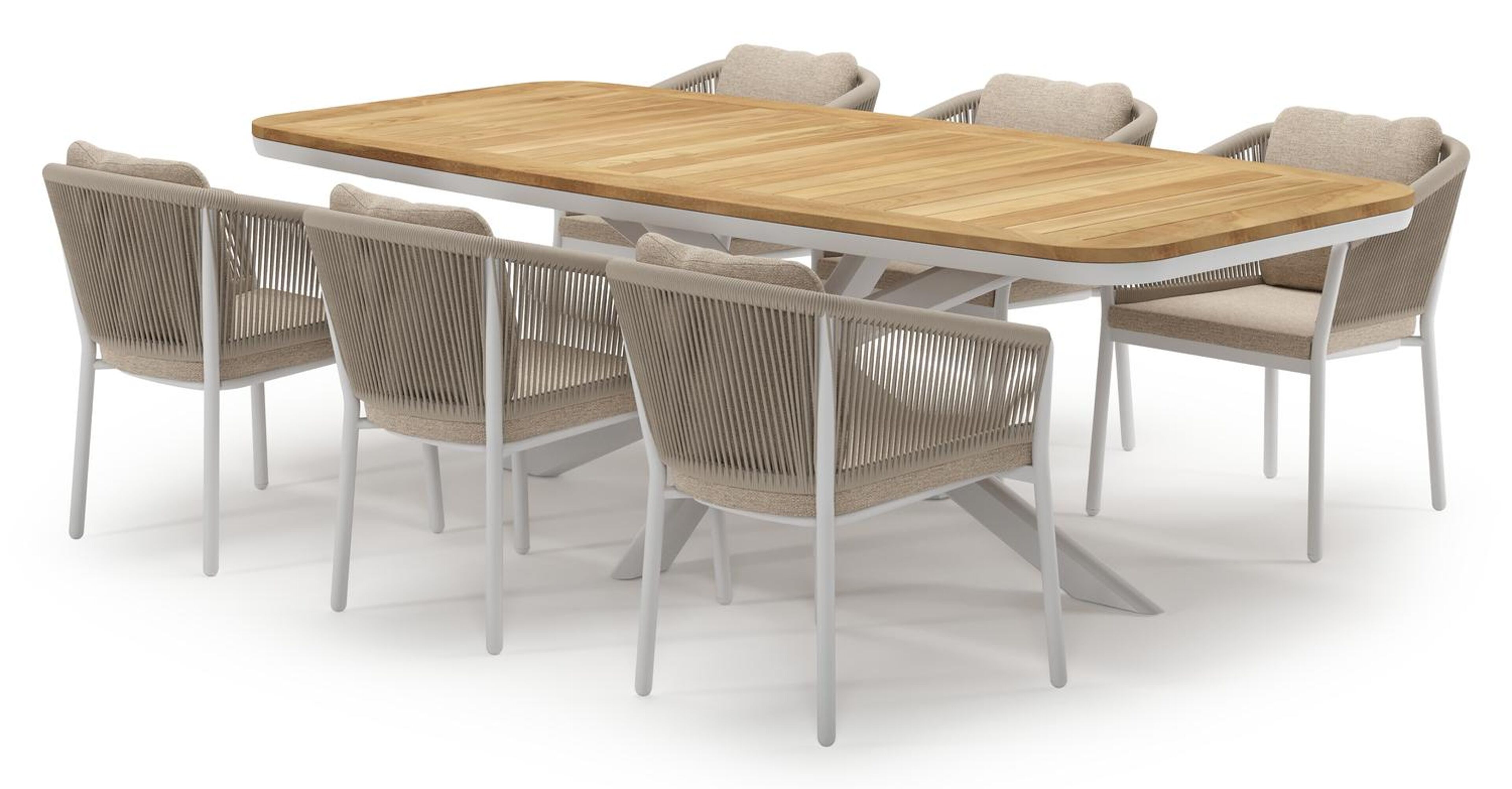 Ensemble de jardin Pamplona en aluminium blanc et sintered stone natural finish avec 6 chaises de jardin Gerona