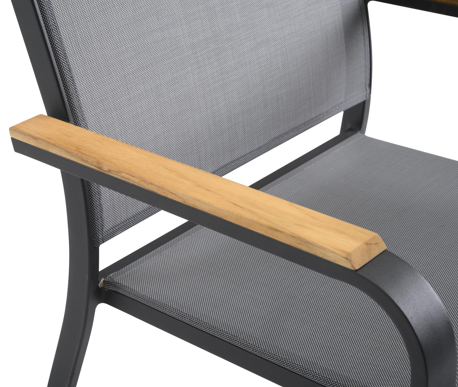 Varese tuinset in zwart aluminium en naturel teak tafelblad met 8 stapelbare Amalfi tuinstoelen