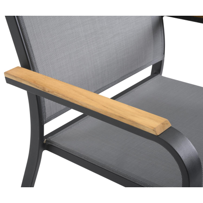 Trente tuinset in zwart aluminium en teak naturel tafelblad met 10 stapelbare Amalfi tuinstoelen