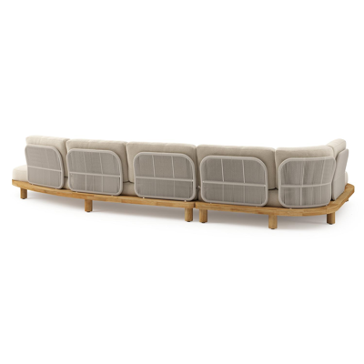 Donato loungehoek in teak en beige verticaal geweven ronde rope met all weather cosytica Althea Chalk kussen