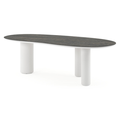 Table de jardin Amico organique en aluminium blanc et céramique pleine Black Obsession - Lg. 240 x Lrg. 110 x Haut. 73.5 cm