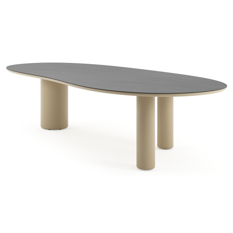 Table de jardin Amico organique en aluminium beige et céramique pleine Basalt Black - Lg. 320 x Lrg. 145 x Haut. 73.5 cm