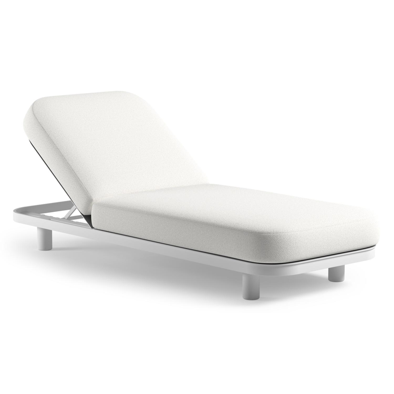 Chaise longue réglable Donato en aluminium blanc et coussin en all weather Solica ego birch