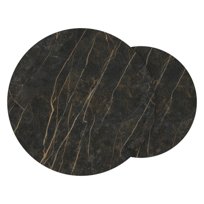 Fano set van 2 loungetafels rond in wit aluminium en volkeramiek Black Obsession - Dia. 85/65 x H 35/30 cm