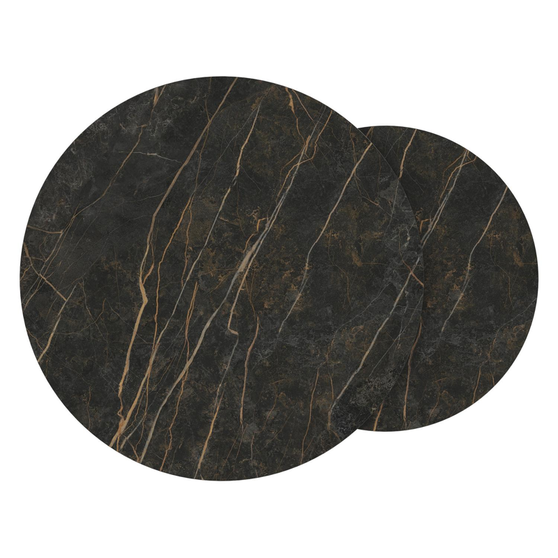 Fano set van 2 loungetafels rond in wit aluminium en volkeramiek Black Obsession - Dia. 85/65 x H 35/30 cm