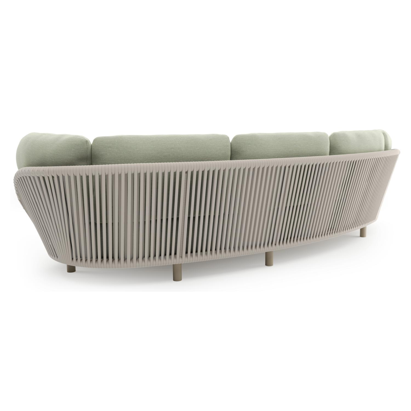 Canapé de jardin Lupino en aluminium beige et corde large plate de luxe tissée verticalement beige et coussins en all weather sunbrella® luxe slow spirea