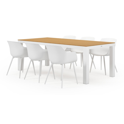 Calzo tuinset in wit aluminium en polywood tafelblad met 6 Paco tuinstoelen