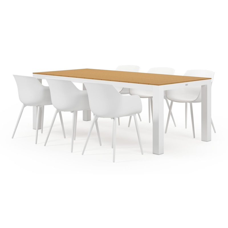 Calzo tuinset in wit aluminium en polywood tafelblad met 6 Paco tuinstoelen
