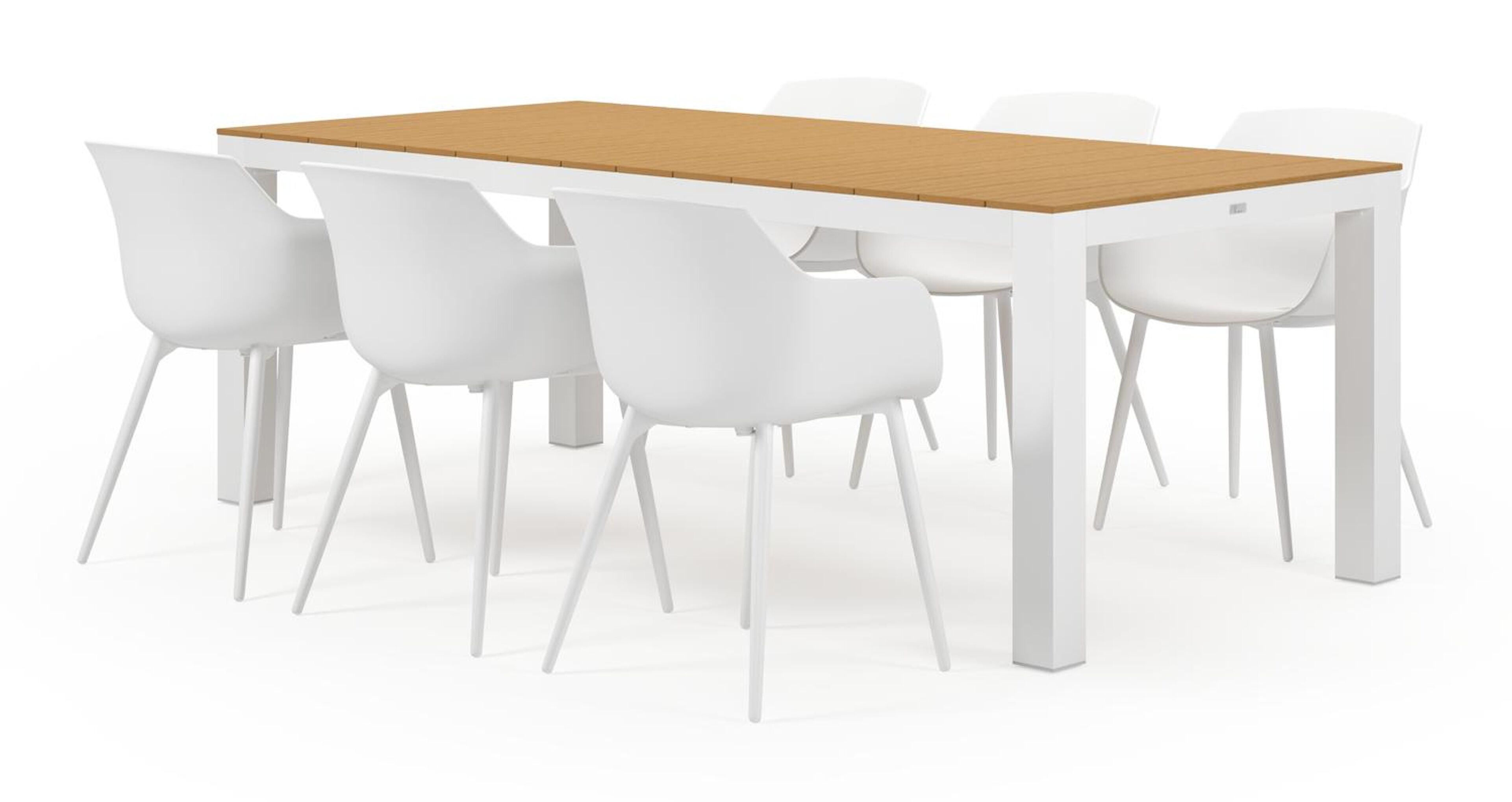 Calzo tuinset in wit aluminium en polywood tafelblad met 6 Paco tuinstoelen