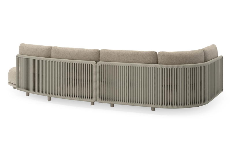 Lomano loungehoek in beige aluminium en beige verticaal geweven luxe vlakke rope met Bora Desert all weather cosytica