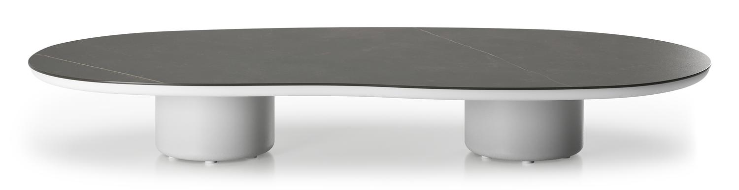 Table de basse Amico organique en aluminium blanc et céramique pleine Calatorao - Lg. 170 x Lrg. 91 x Haut. 25 cm