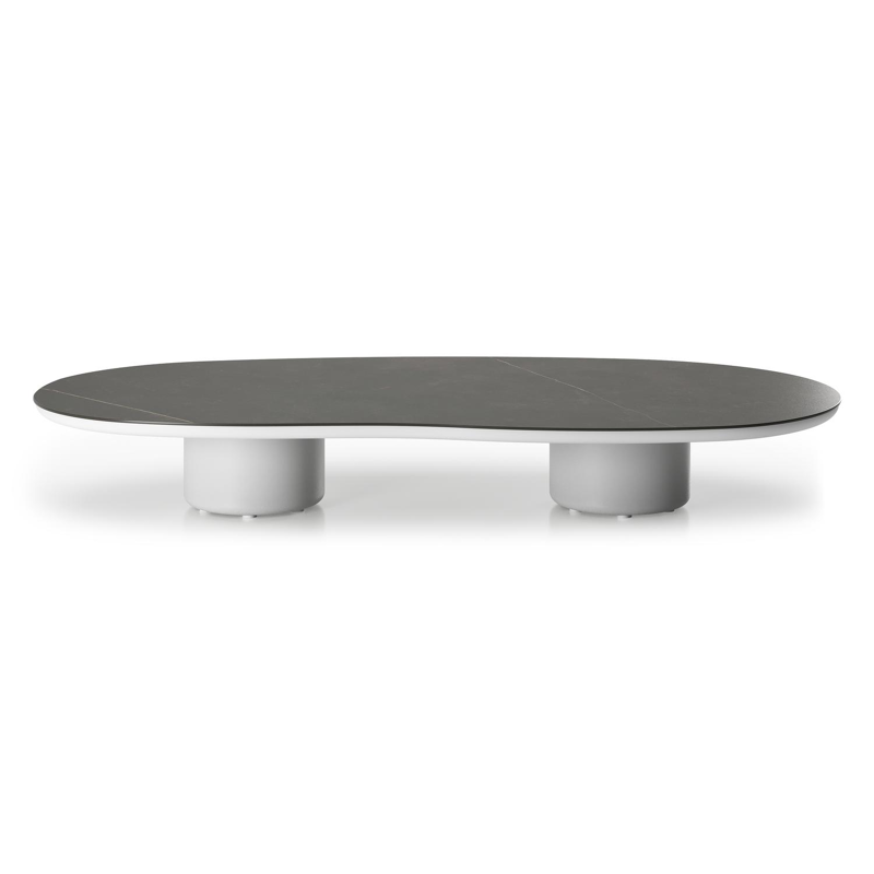 Table de basse Amico organique en aluminium blanc et céramique pleine Calatorao - Lg. 170 x Lrg. 91 x Haut. 25 cm