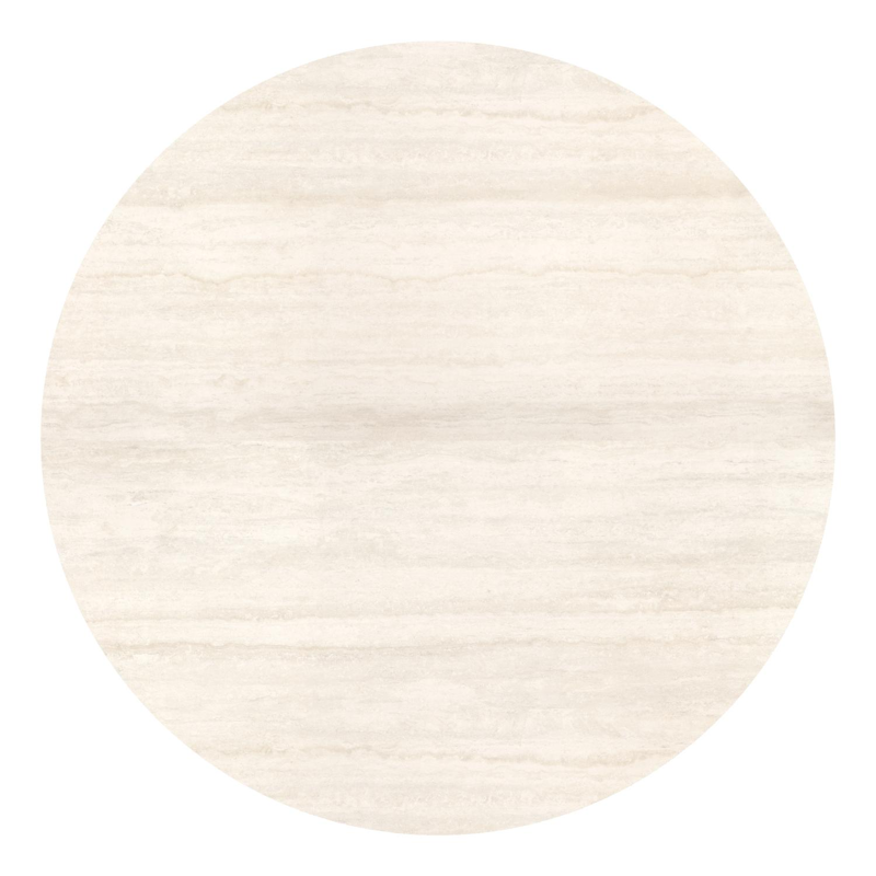 Table de jardin Fano ronde en aluminium blanc et céramique pleine Travertino Bianco - Diam. 148 x Haut. 75 cm
