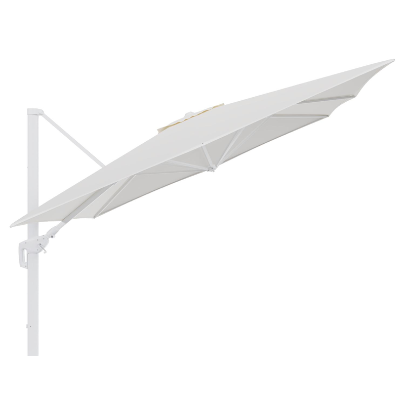Minore zweefparasol tiltfunctie in wit aluminium en parasoldoek in All Weather Sunbrella® Luxe Natte White - L1 350 x L2: 350 cm (zonder voet) (zonder voet)