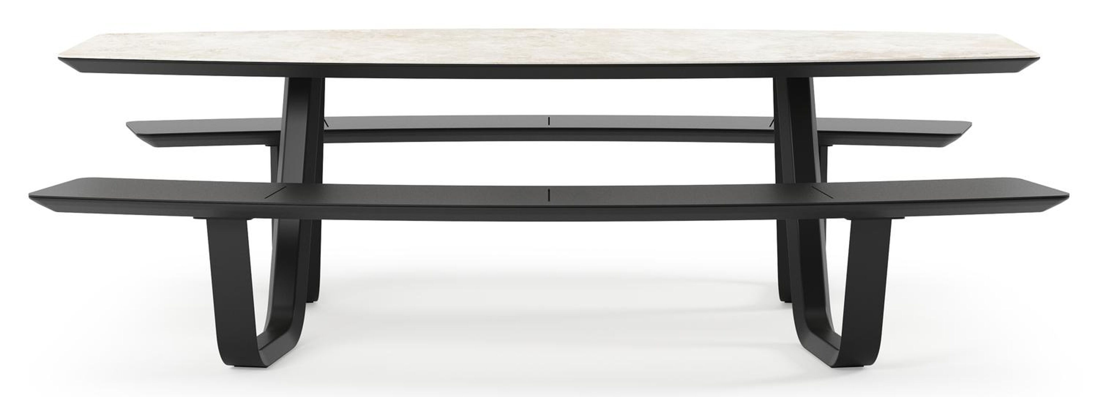 Forno picknicktafel bootvorm bootvorm in zwart aluminium en volkeramiek Rapolano L 240 x B 181 cm