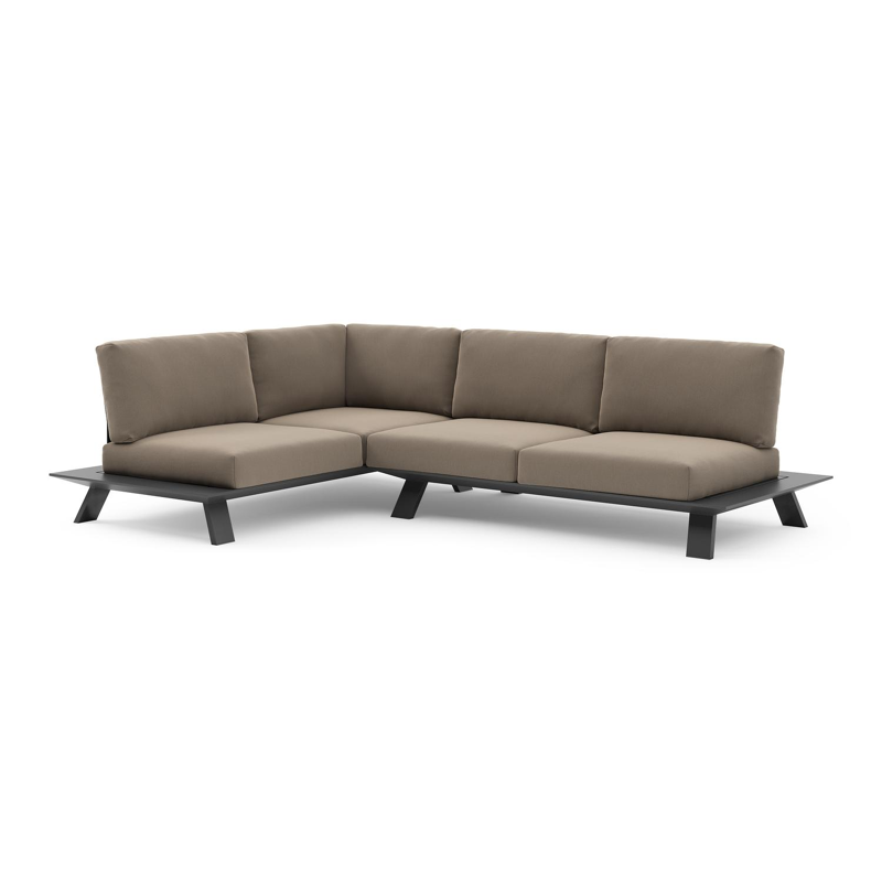 Cesano loungehoek in zwart aluminium met natte heather grey all weather Sunbrella® luxe kussen