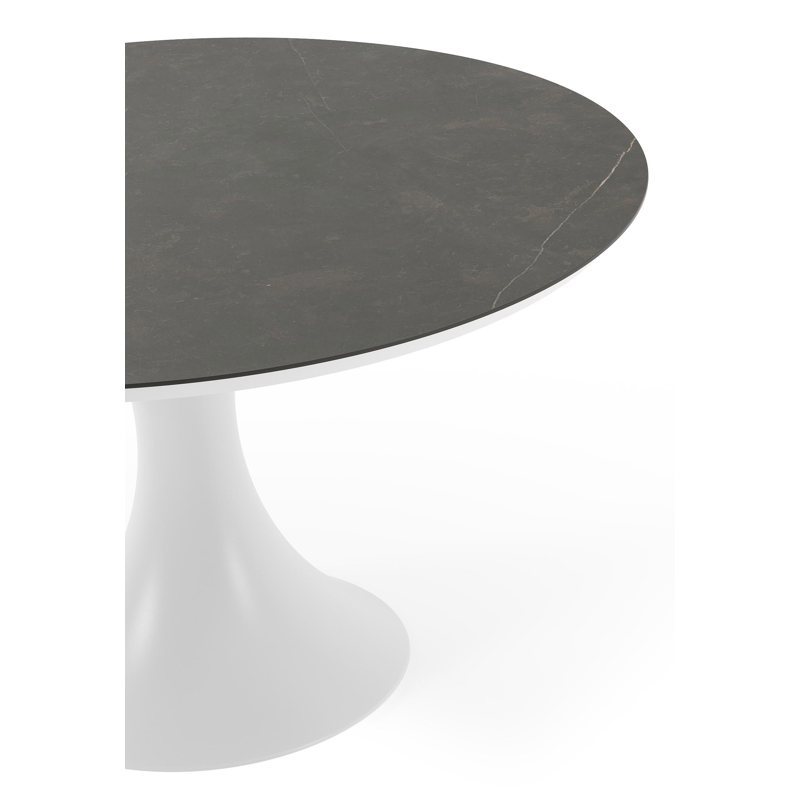 Fano tuintafel rond in wit aluminium en volkeramiek Calatorao - Dia. 130 x H 75 cm