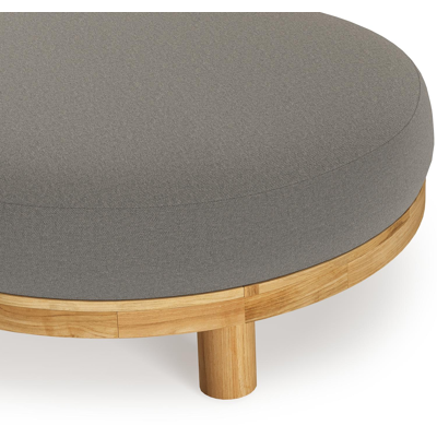 Salon de jardin pouf Donato en teck et corde ronde tissée verticalement beige et coussins en all weather sunbrella® luxe Natte Dark Taupe