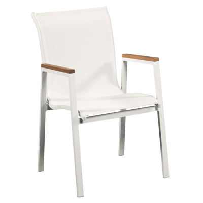 Venice stapelbare tuinstoel wit - aluminium, teak en textilene