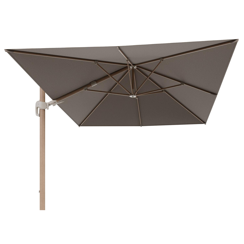 Rufina zweefparasol tiltfunctie in houtlook aluminium en parasoldoek in All Weather Solica Firenze Earth - L1 400 x L2 300 cm (zonder voet)