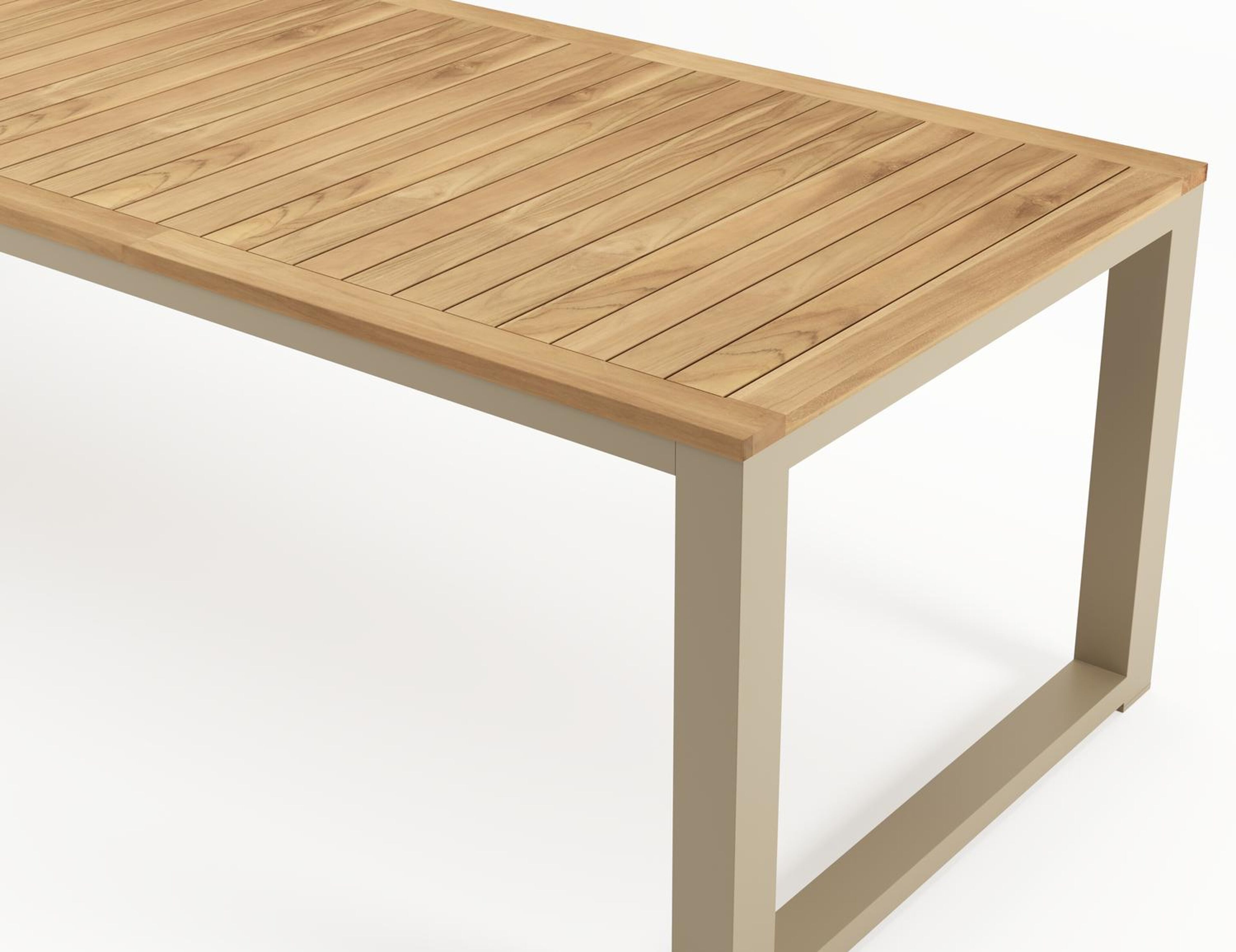 Table de jardin Livo rectangulaire en aluminium beige et teck Naturel - Lg. 270 x Lrg. 100 x Haut. 73.5 cm