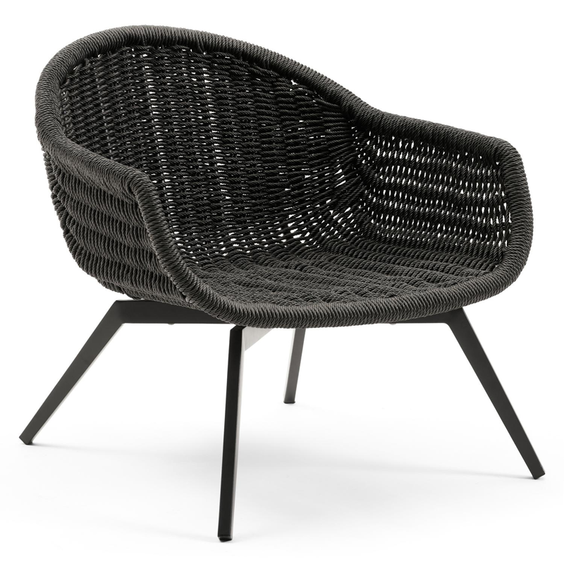 Pagino loungezetel 1-zit in zwart aluminium en zwart wicker