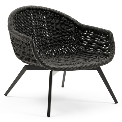 Pagino loungezetel 1-zit in zwart aluminium en zwart wicker