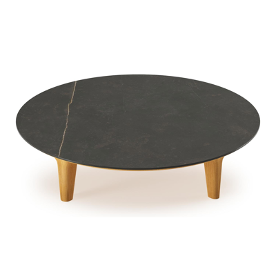 Bomero loungetafel rond in teak en volkeramiek Calatorao - Dia. 85 x H 20 cm