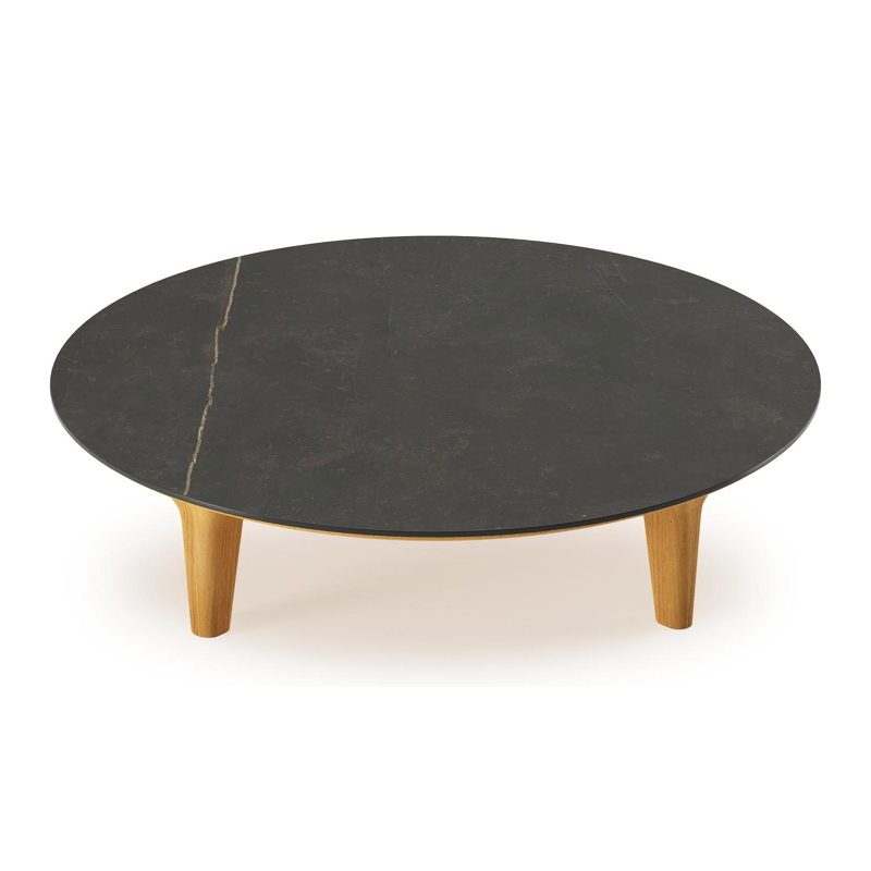 Bomero loungetafel rond in teak en volkeramiek Calatorao - Dia. 85 x H 20 cm