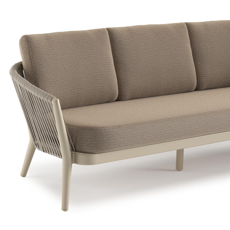 Orso loungebank in beige aluminium en beige verticaal geweven luxe vlakke rope met Firenze Earth all weather solica kussen