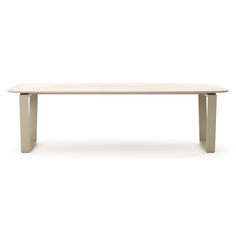 Pagino tuintafel bootvorm in beige aluminium en volkeramiek Travertino Bianco - L 255 x B 115 x H 73 cm