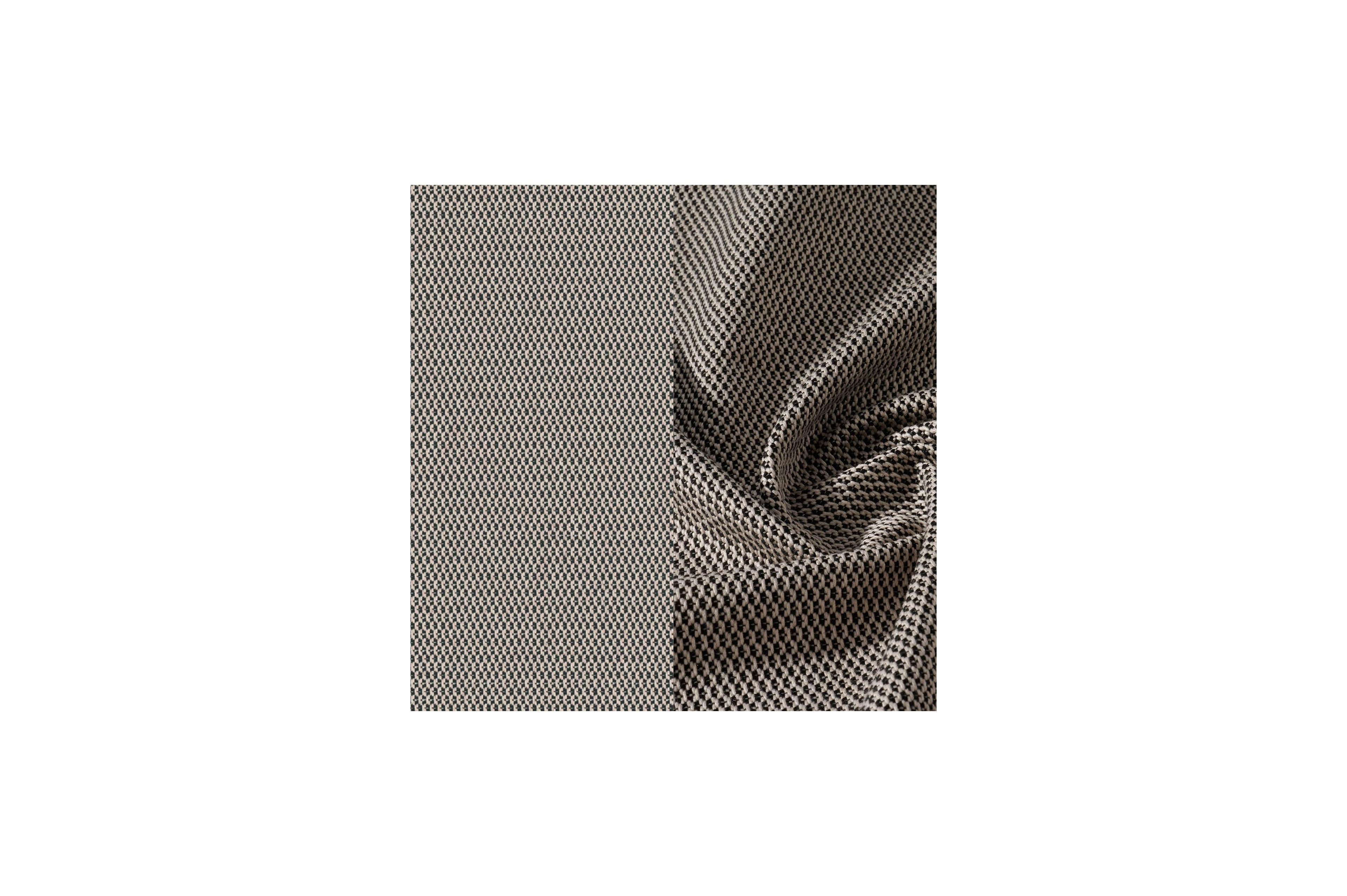 Salon de jardin Orso en aluminium noir en corde luxe plate tissée verticalement noir et coussins en all weather sunbrella® luxe Lopi Pepper