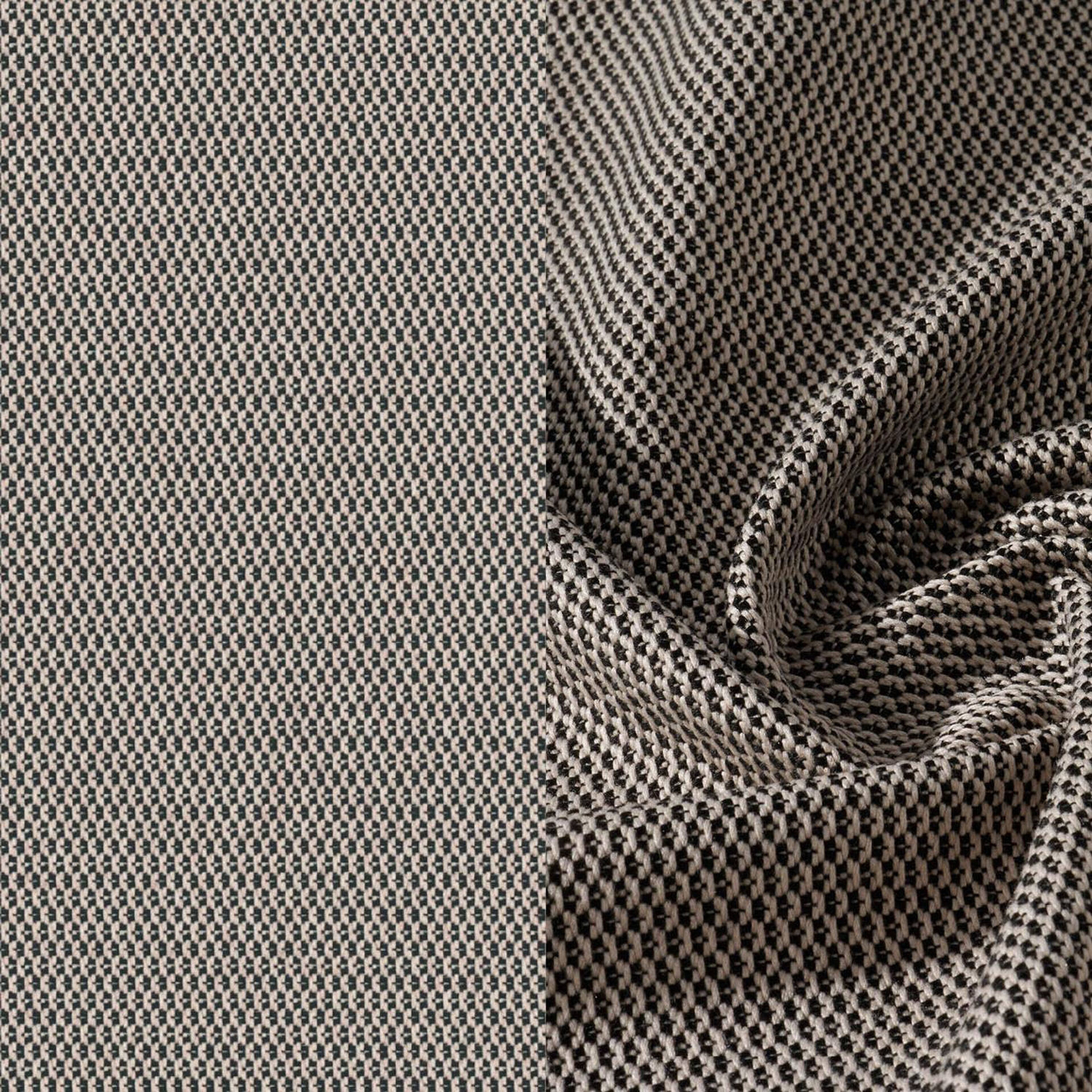 Lomano loungehoek in zwart aluminium en zwart verticaal geweven luxe vlakke rope met lopi pepper all weather sunbrella® luxe kussen