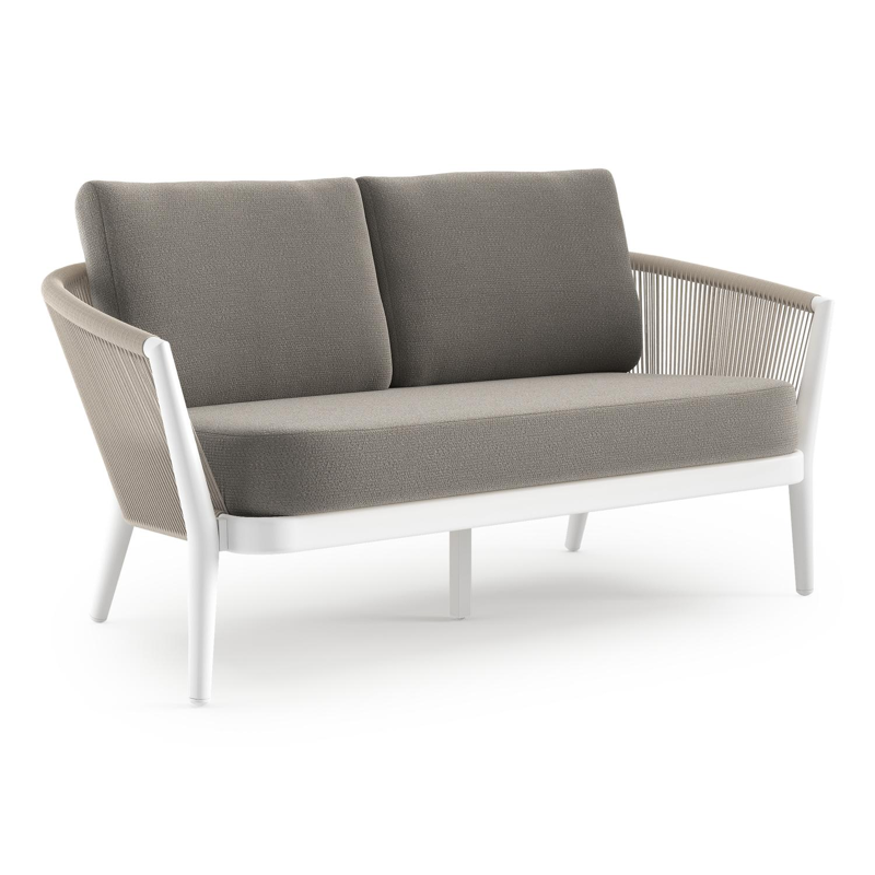 Orso loungebank in wit aluminium en beige verticaal geweven ronde rope met Lopi Silver all weather sunbrella® luxe kussen