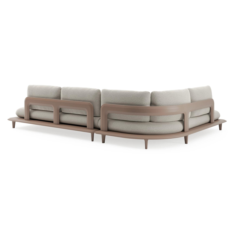 Salon de jardin d'angle Bomero en aluminium taupe et coussins en all weather solica firenze sand