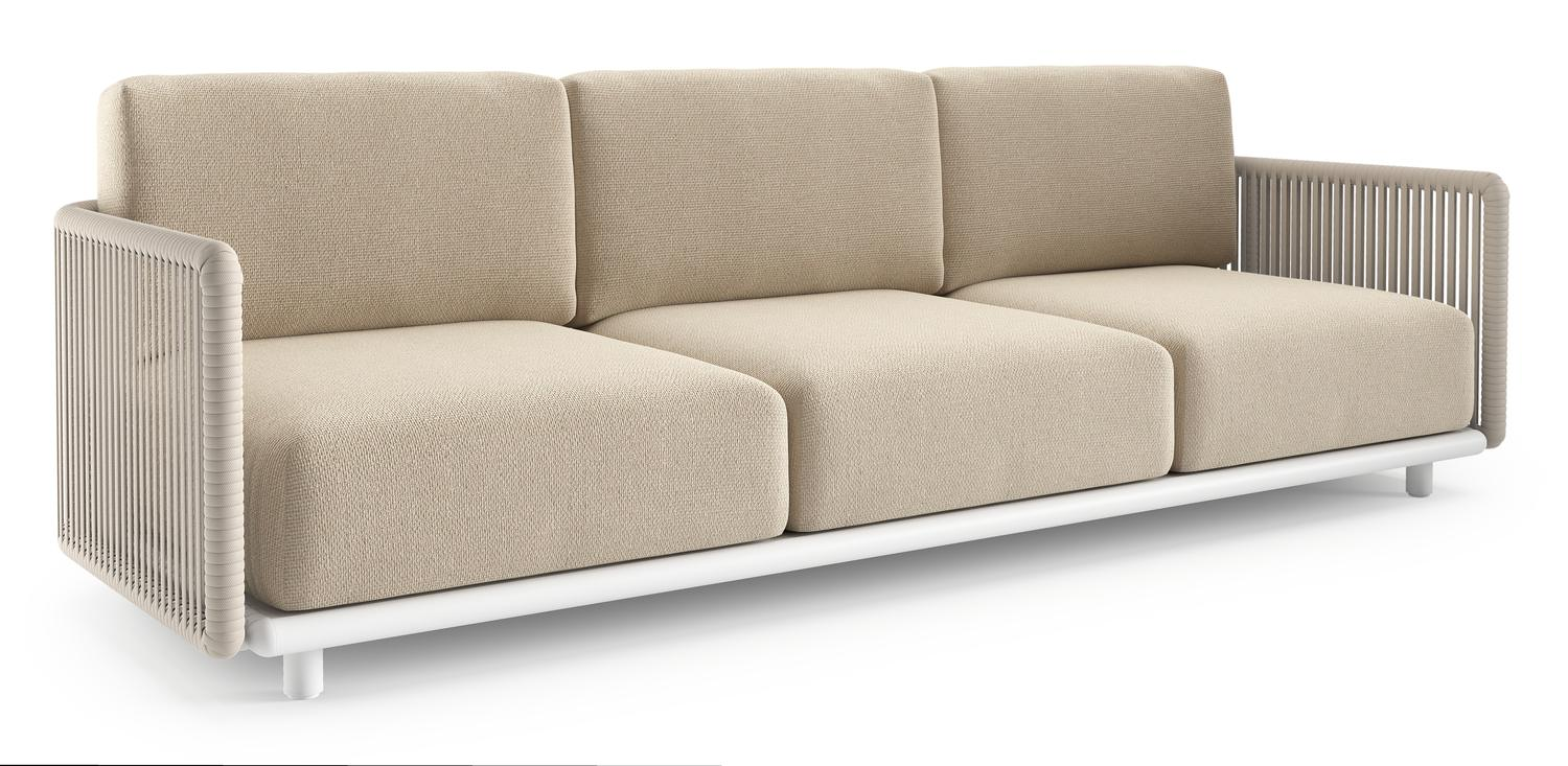 Organo loungebank in wit aluminium en beige verticaal geweven luxe vlakke rope met althea chalk all weather Cosytica kussen