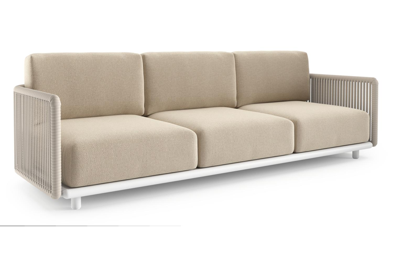 Organo loungebank in wit aluminium en beige verticaal geweven luxe vlakke rope met althea chalk all weather Cosytica kussen