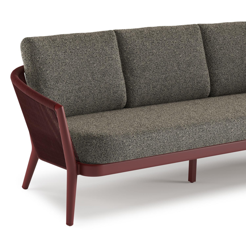 Canapé de jardin Orso en aluminium ruby en corde ronde tissée verticalement ruby et coussins en all weather cosytica Marbella Tunder