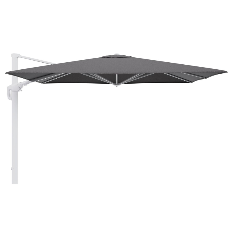 Parasol pendant Minore avec fonction tilt en aluminium blanc et toile de parasol en All Weather Sunbrella® Luxe Firenze Tunder  - Lg.1: 280 x Lg.2: 370 cm (sans pied de parasol