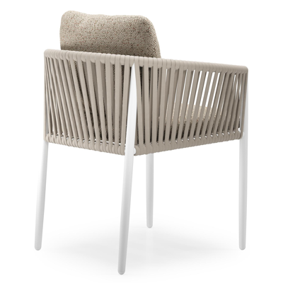 Organo tuinstoel in wit aluminium en beige verticaal geweven luxe vlakke rope met zitkussen in All Weather Cosytica Bora Jungle