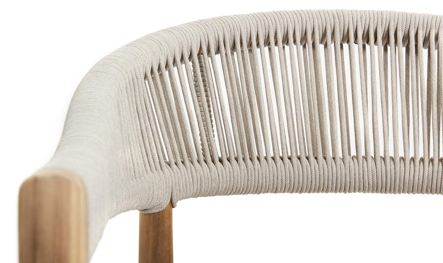 Tribola tuinstoel in teak en beige verticaal geweven ronde rope 