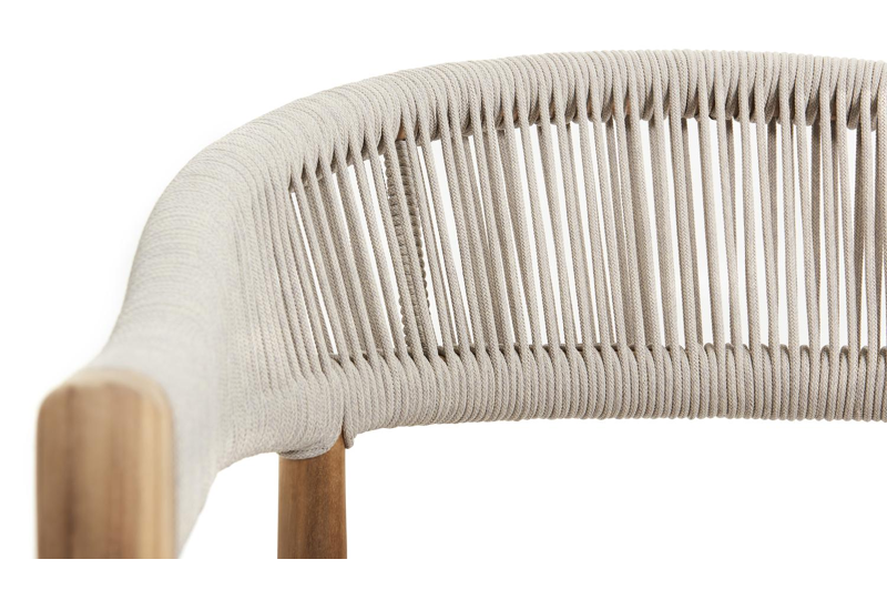 Tribola tuinstoel in teak en beige verticaal geweven ronde rope 