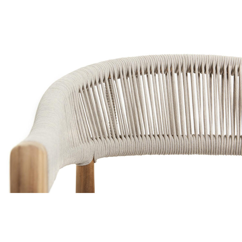 Tribola tuinstoel in teak en beige verticaal geweven ronde rope 