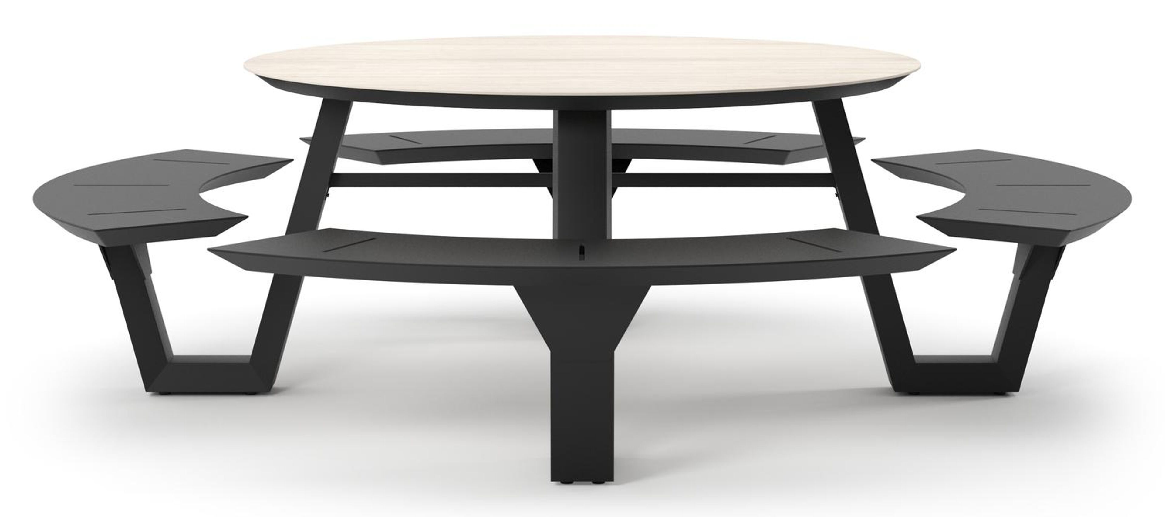 Rondino picknicktafel rond in zwart aluminium en volkeramiek Travertino Bianco - Dia. 236 x - Dia. 148 x H 72 cm