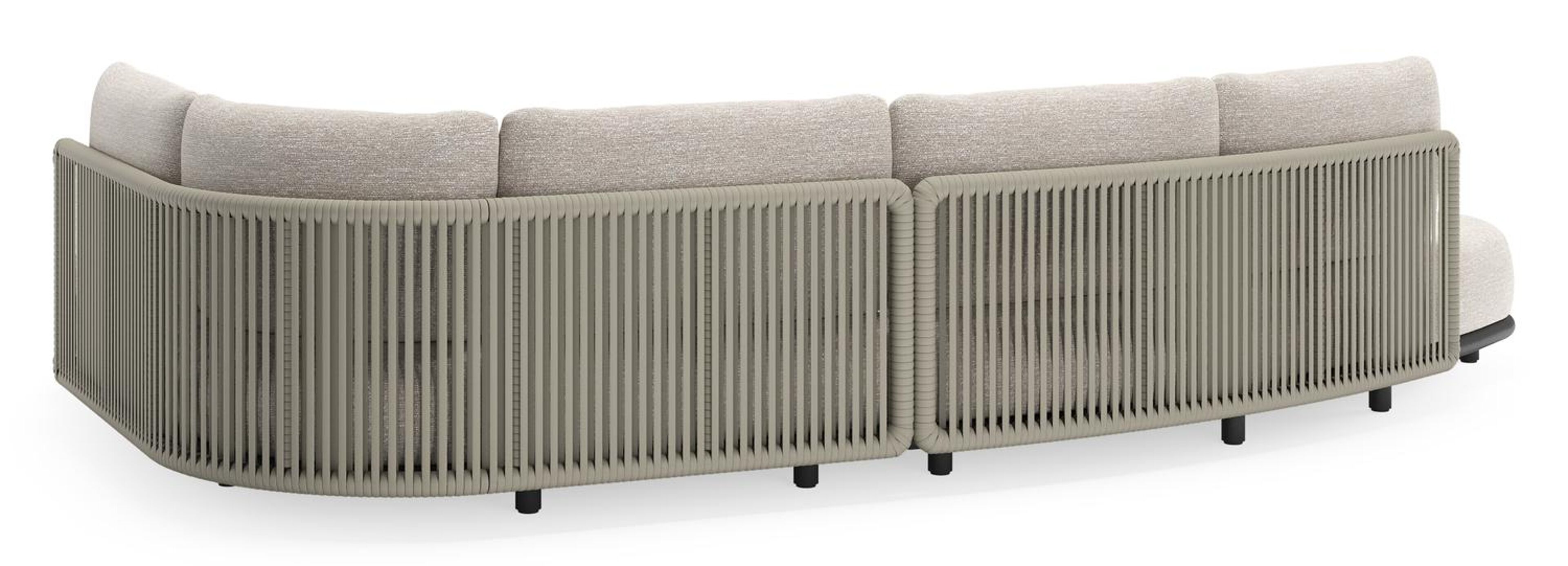 Lomano loungehoek in zwart aluminium en beige verticaal geweven luxe vlakke rope met Tundra Sand all weather sunbrella® luxe