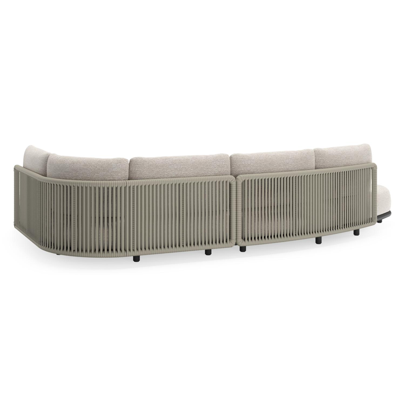 Lomano loungehoek in zwart aluminium en beige verticaal geweven luxe vlakke rope met Tundra Sand all weather sunbrella® luxe