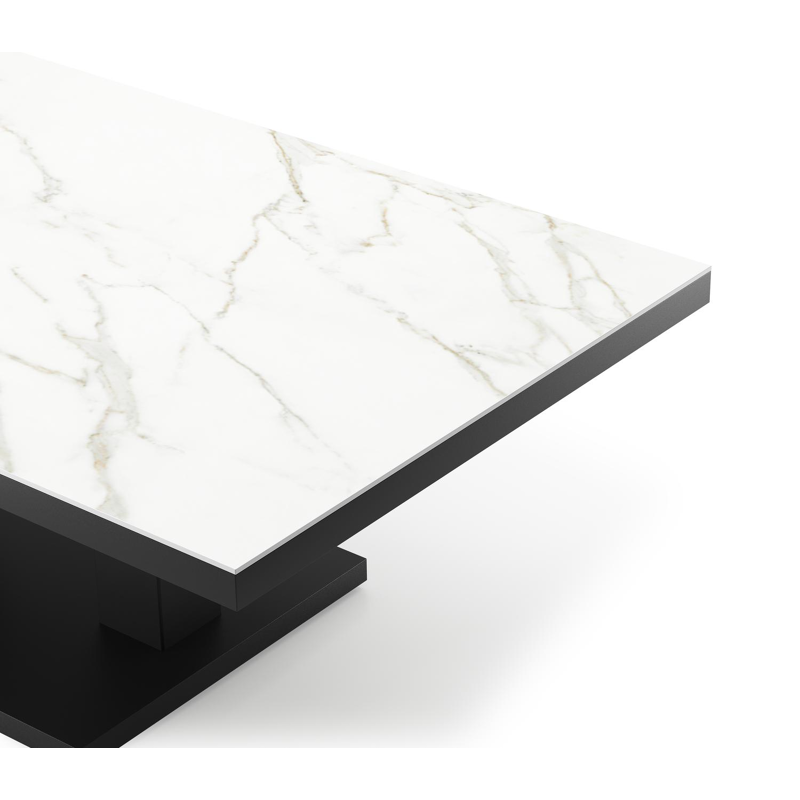 Cirello pop-up loungetafel rechthoekig in zwart aluminium en volkeramiek Calacatta - L 140 x B 80 x H 71 cm