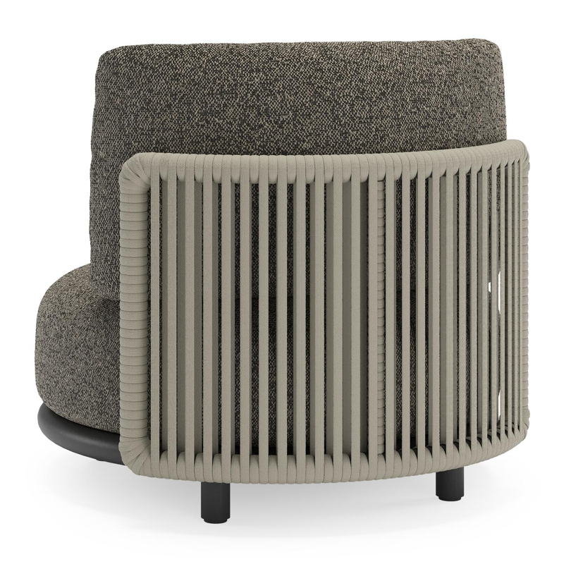 Fauteuil de jardin Lomano en aluminium noir et corde luxe plate tissée verticalement beige et coussins en all weather cosytica Marbella Tunder