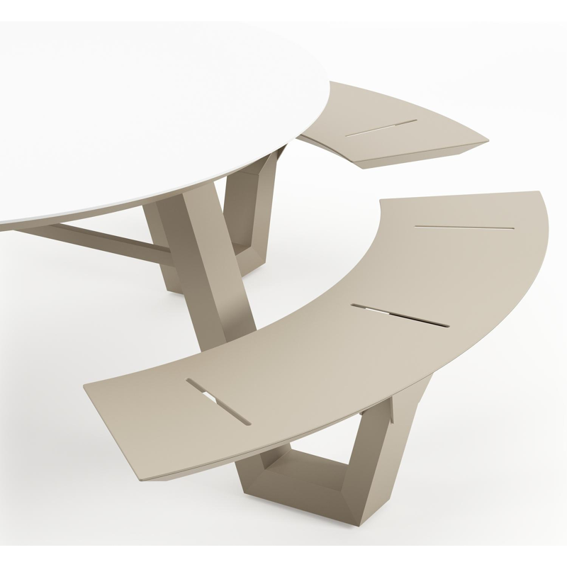 Rondino picknicktafel rond in beige aluminium en volkeramiek Arctic White - Dia. 148 x H 71.5 cm