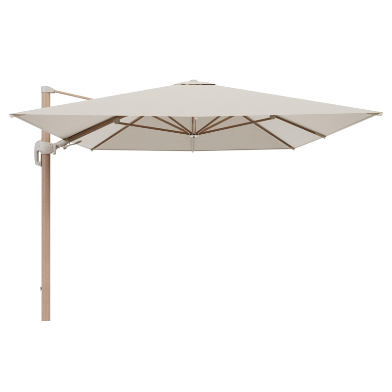 Rufina zweefparasol met tiltfunctie in houtlook met beige all weather sunbrella® premium parasoldoek - L1 400 x L2 300 cm (zonder voet)